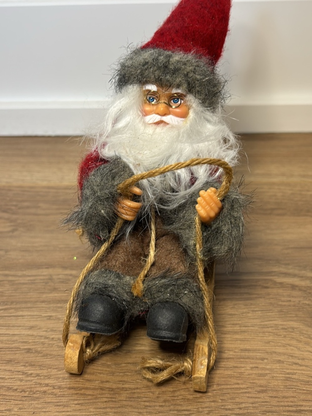 Swedish Scandinavian Santa Tomte on Wooden Sled – Christmas Decor